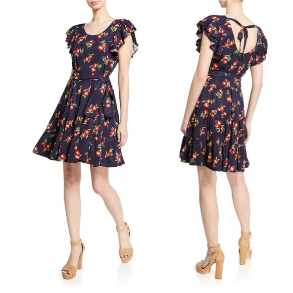 Jill Stuart Floral-Jacquard Flutter-Sleeve Dress - Picture 1 of 9